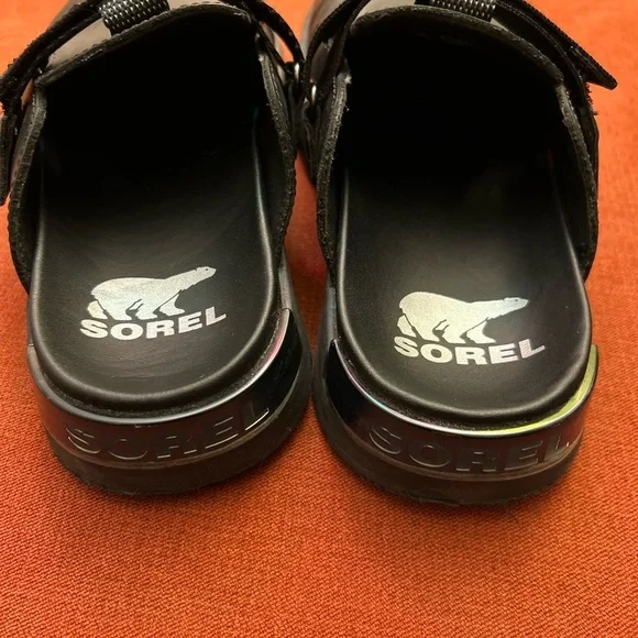 Sorel Black Leather Clogs with Buckle - Picture 5 of 10